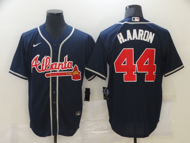 Men's Atlanta Braves #44 Hank Aaron Navy Stitched MLB Jersey